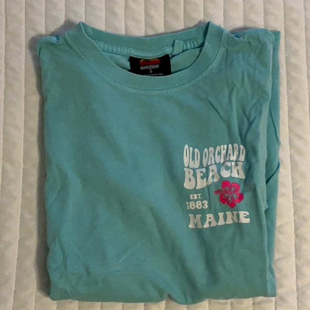 Old Orchard Beach, Maine, teal Short Sleeve Tee Casual Cotton Crew Neck